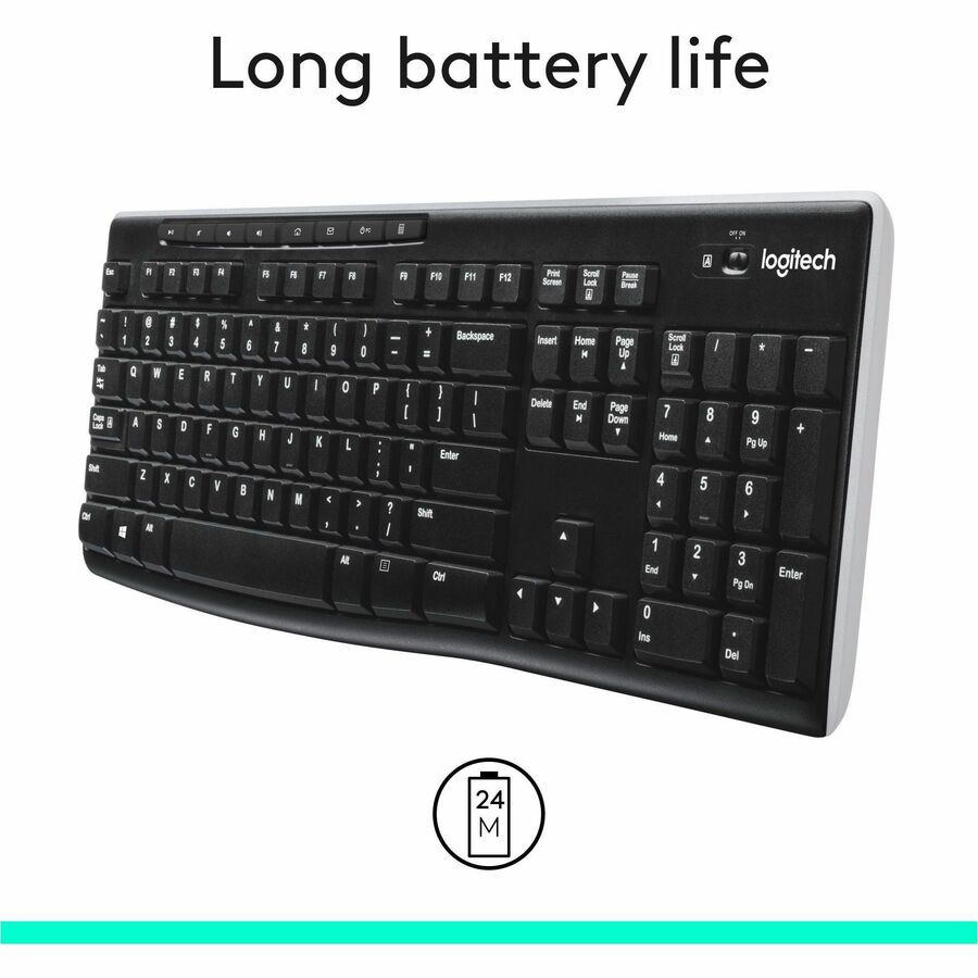 K270 Wireless Keyboard, USB Unifying Receiver, Black