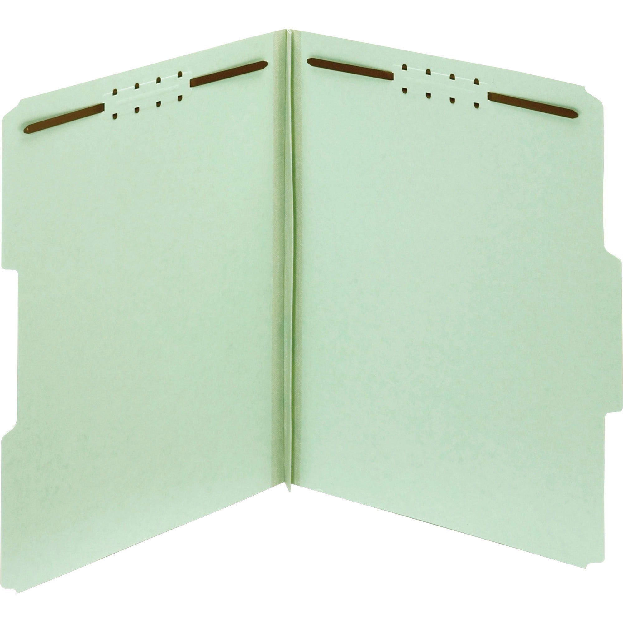 Pendaflex 1/3 Tab Cut Letter Recycled Fastener Folder - 8 1/2" x 11" - 2" Expansion - 2 Fastener(s) - 2" Fastener Capacity - Top Tab Location - Assorted Position Tab Position - Pressboard - Light Green - 100% Recycled - 25 / Box - 