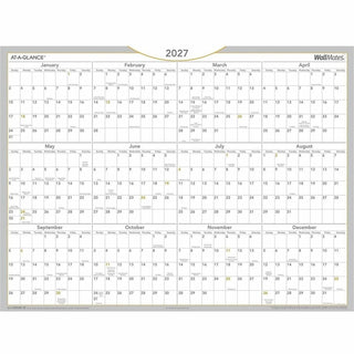 WallMates Self-Adhesive Dry Erase Yearly Planning Surfaces, 24 x 18, White/Gray/Orange Sheets, 12-Month (Jan to Dec): 2024
