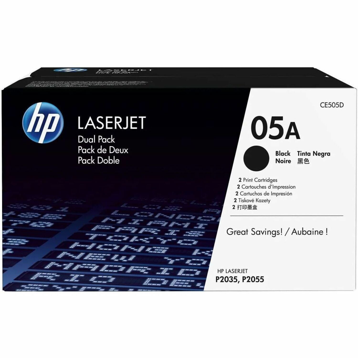 HP 05A, (CE505D) 2-Pack Black Original LaserJet Toner Cartridges