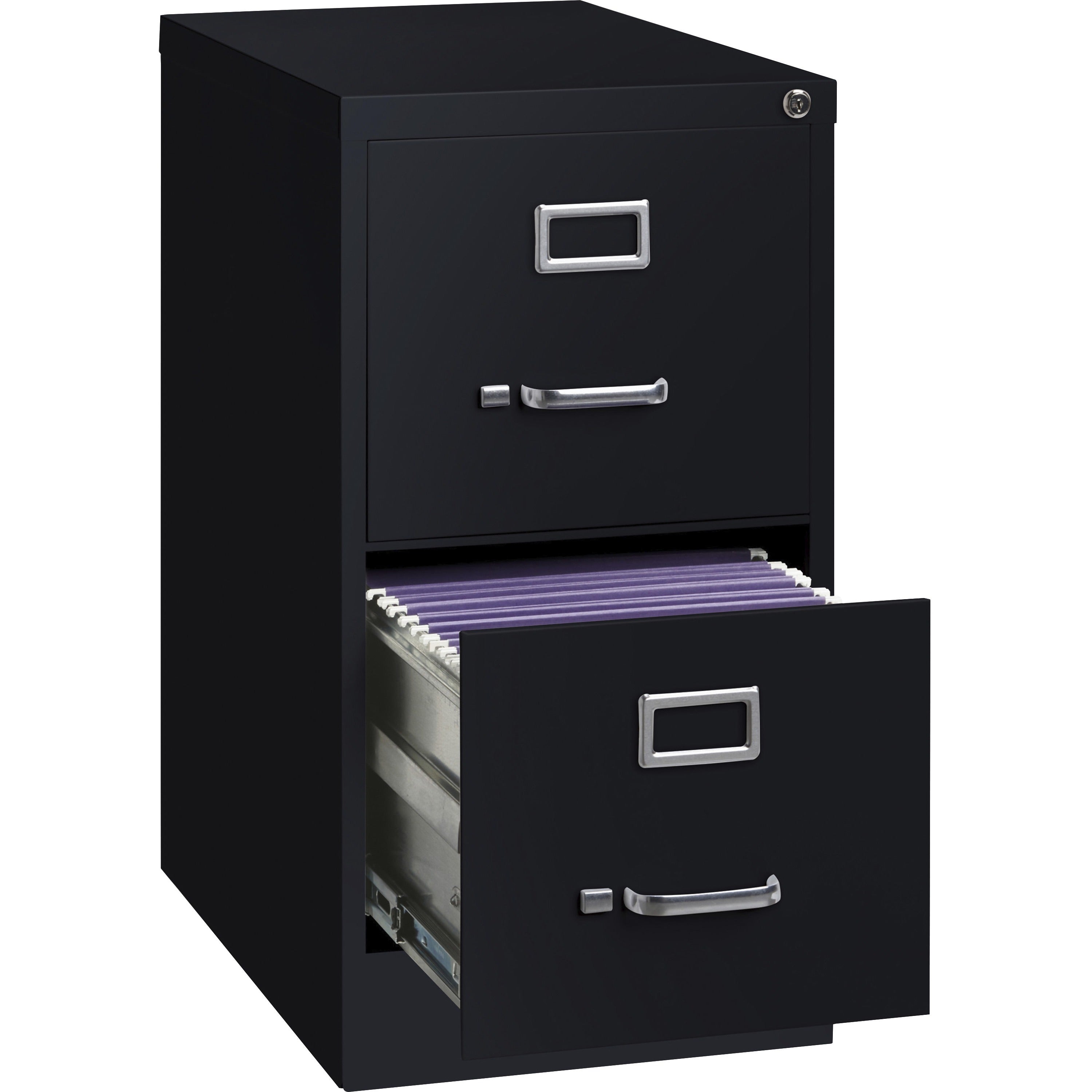 Lorell Fortress Series 22" Commercial-Grade Vertical File Cabinet - 15" x 22" x 28.4" - 2 x Drawer(s) for File - Letter - Lockable, Ball-bearing Suspension - Black - Steel - Recycled - 