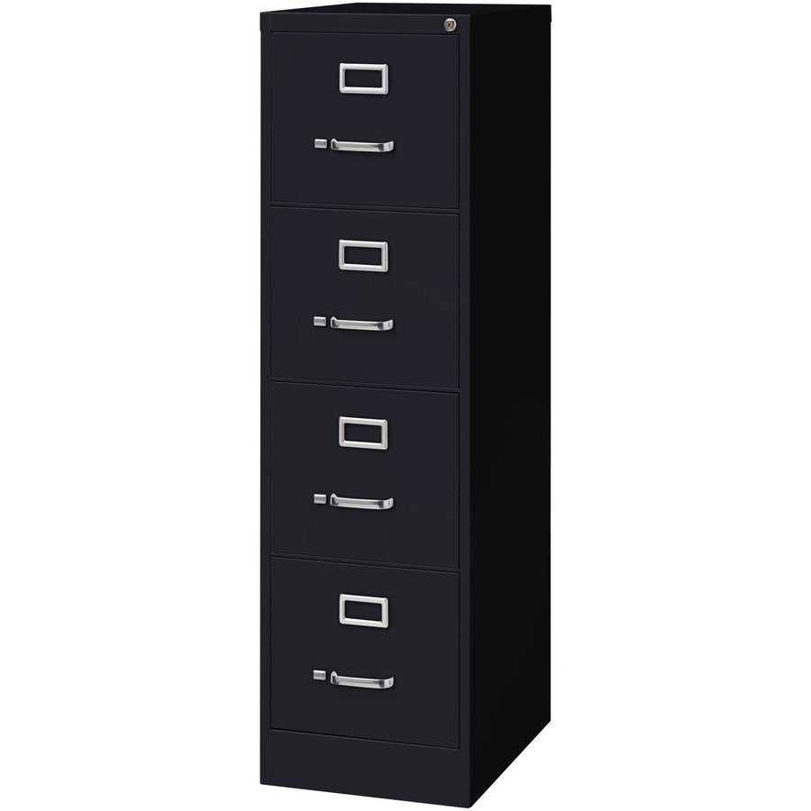 Lorell Fortress Series 22" Commercial-Grade Vertical File Cabinet - 15" x 22" x 52" - 4 x Drawer(s) for File - Letter - Lockable, Ball-bearing Suspension - Black - Steel - Recycled