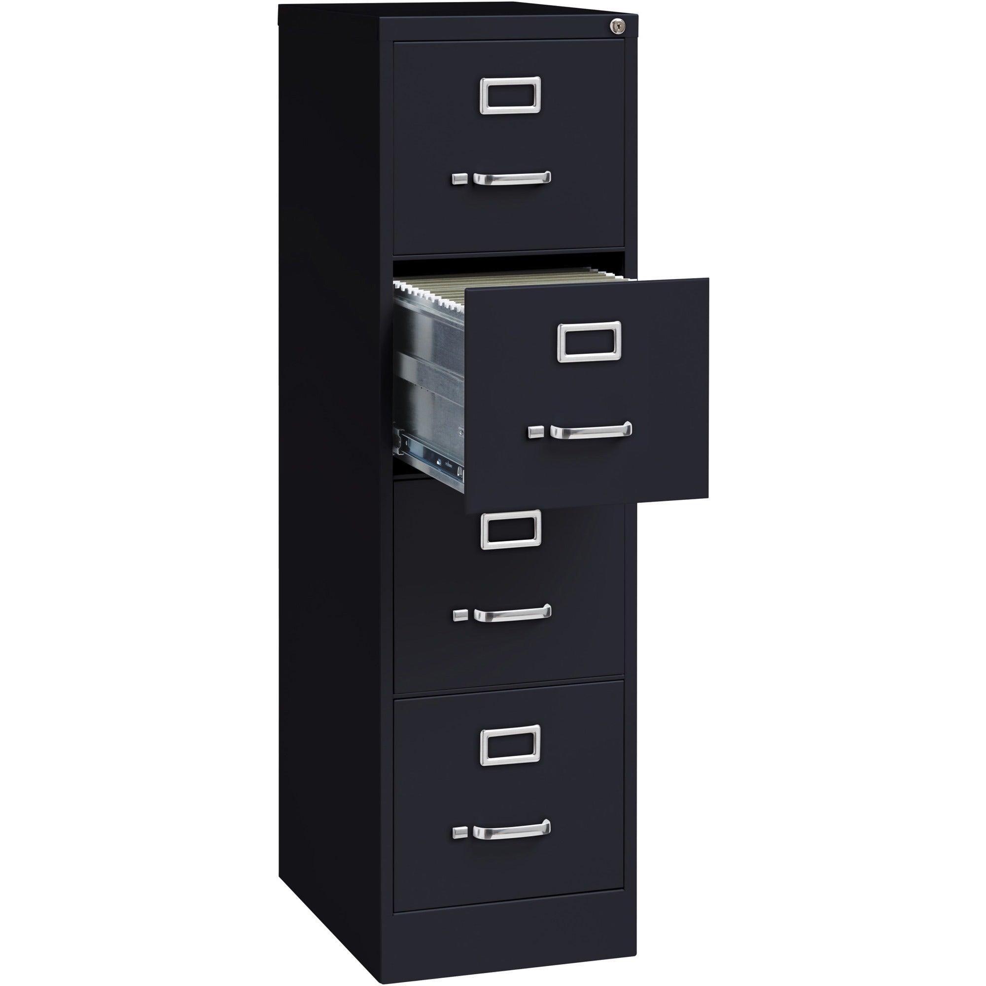 Lorell Fortress Series 22" Commercial-Grade Vertical File Cabinet - 15" x 22" x 52" - 4 x Drawer(s) for File - Letter - Lockable, Ball-bearing Suspension - Black - Steel - Recycled - 