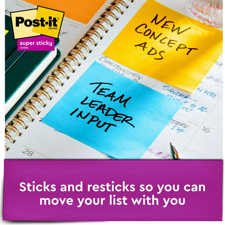 Post-it Super Sticky Full Adhesive Notes - 300 x Yellow - 3" x 3" - Square - 25 Sheets per Pad - Unruled - Sunnyside - Paper - 12 / Pack - 