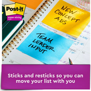 Post-it Super Sticky Full Adhesive Notes - 300 x Yellow - 3" x 3" - Square - 25 Sheets per Pad - Unruled - Sunnyside - Paper - 12 / Pack - 