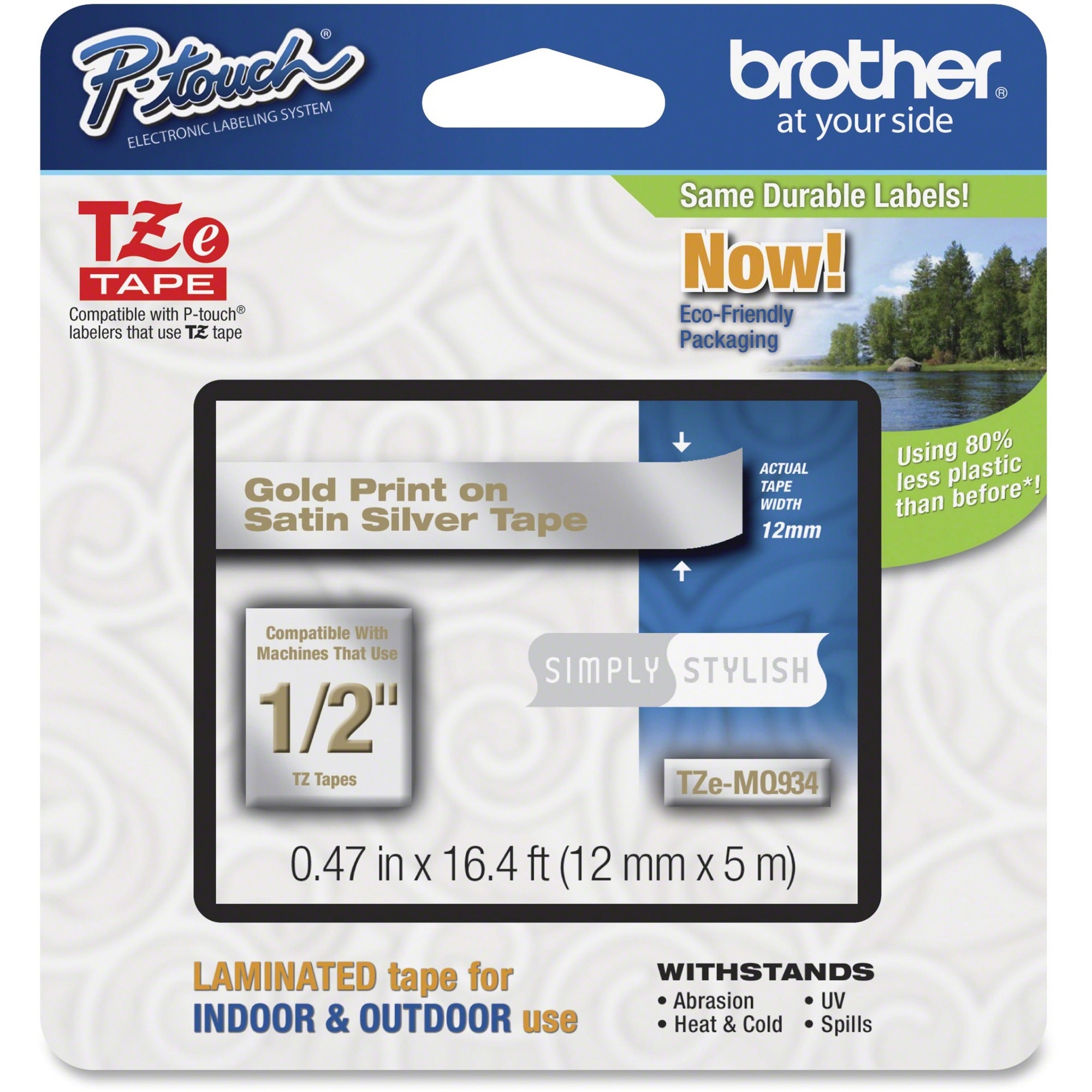 Brother P-Touch TZe Laminated Tape - 15/32" Width - Permanent Adhesive - Thermal Transfer - Gold, Satin Silver - Plastic - 1 Each - Water Resistant - High Durable, Grease Resistant, Abrasion Resistant, Chemical Resistant, Fade Resistant, Temperature