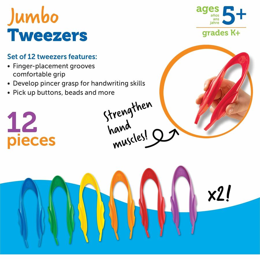 Learning Resources Jumbo Tweezers Set - Theme/Subject: Learning - Skill Learning: Fine Motor, Sensory Perception, Eye-hand Coordination - 3-6 Year - Red, Blue, Green, Yellow, Orange, Purple
