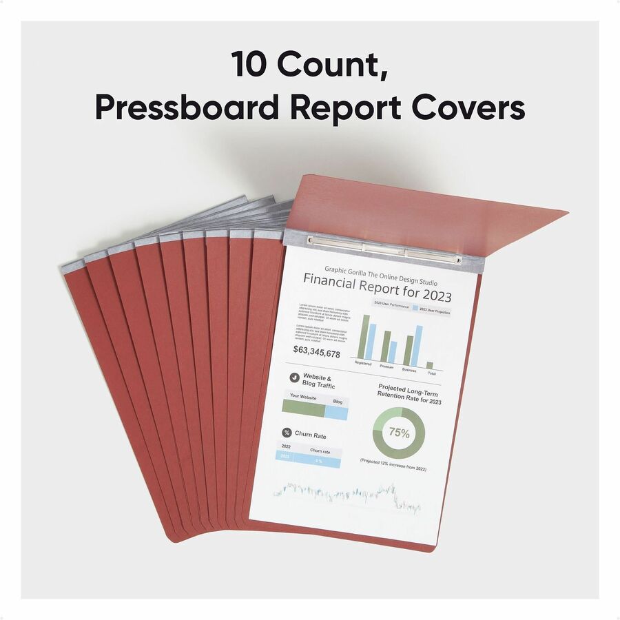 Prong Fastener Pressboard Report Cover, Two-Piece Prong Fastener, 3" Capacity, 11 x 17, Red/Red