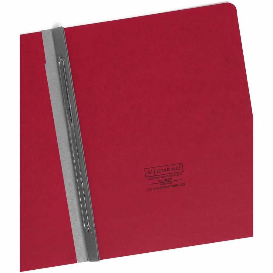 Smead Letter Recycled Fastener Folder - 3" Folder Capacity - 8 1/2" x 11" - 350 Sheet Capacity - 3" Expansion - 1 Fastener(s) - Pressboard - Bright Red - 100% Paper Recycled - 1 Each