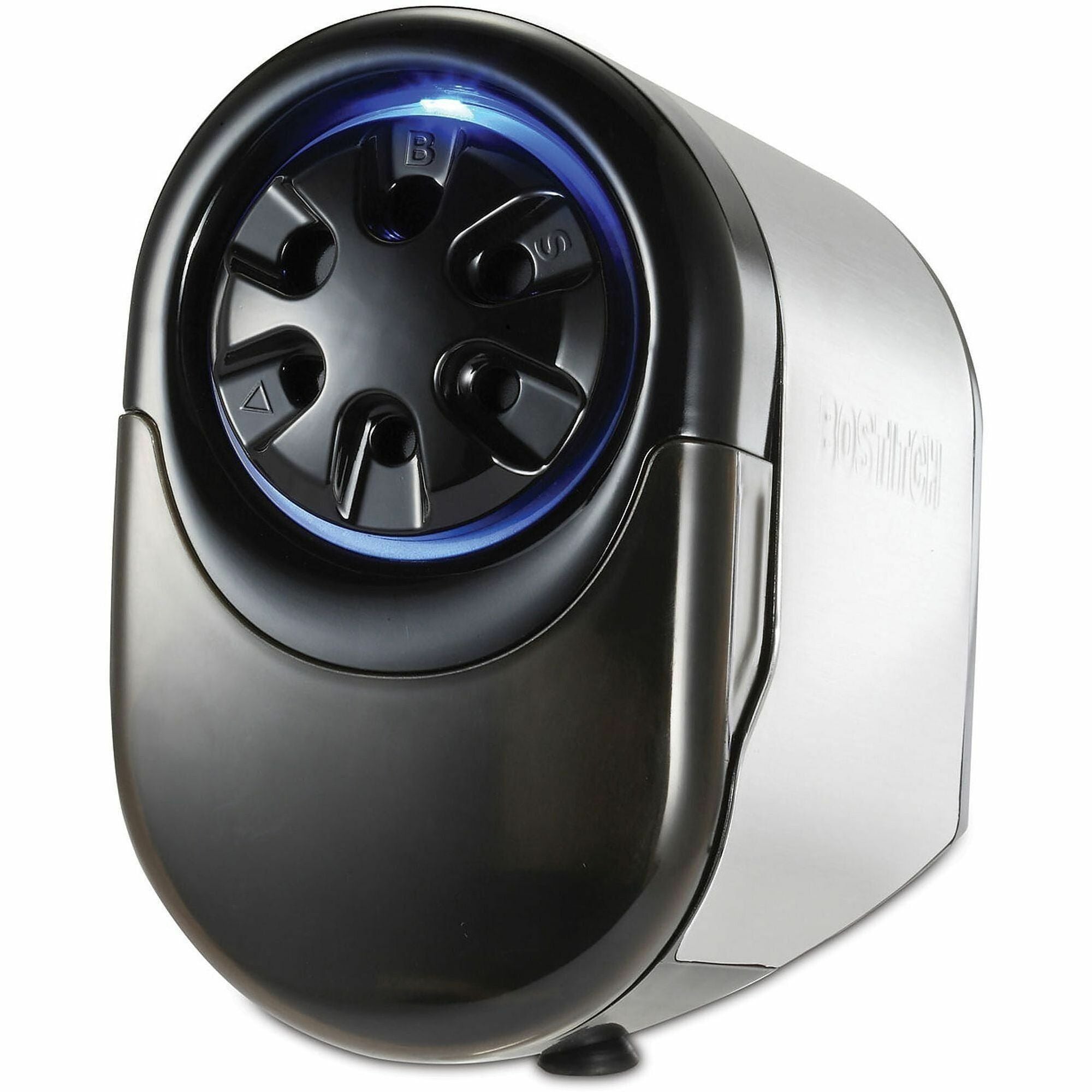 QuietSharp Glow Classroom Electric Pencil Sharpener, AC-Powered, 6.13 x 10.69 x 9, Silver/Black