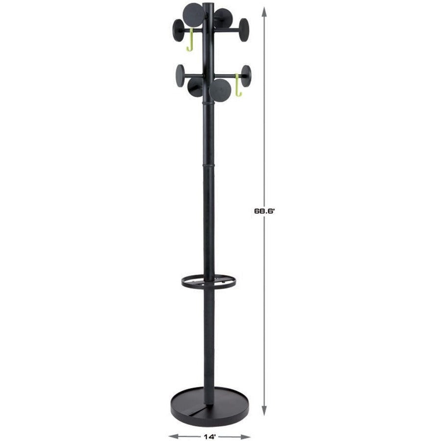 Stan3 Steel Coat Rack, Stand Alone Rack, Eight Knobs, 15w x 15d x 69.3h, Black