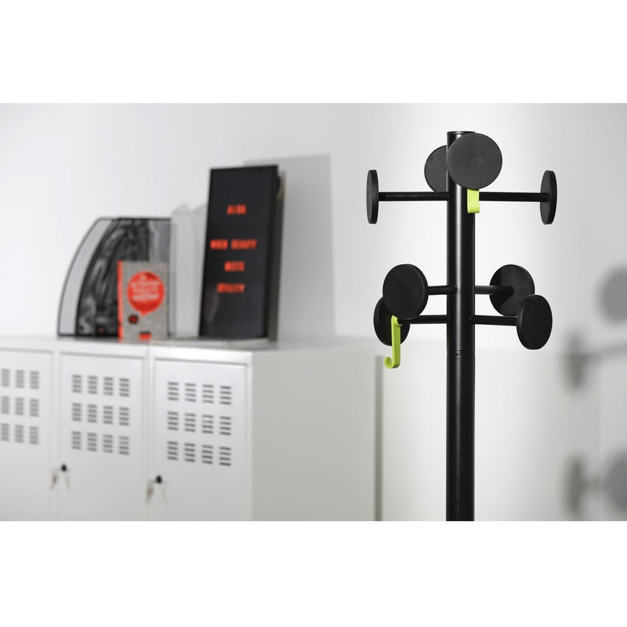 Stan3 Steel Coat Rack, Stand Alone Rack, Eight Knobs, 15w x 15d x 69.3h, Black