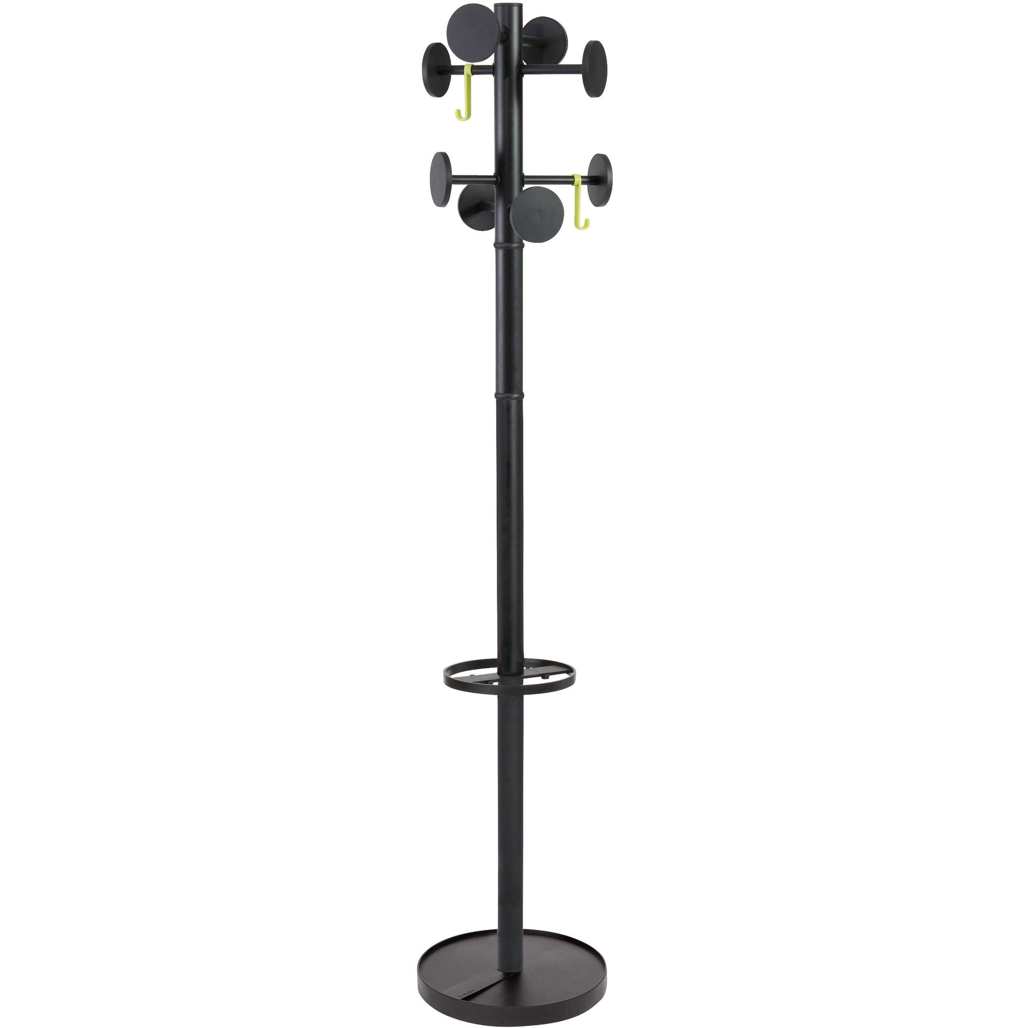 Stan3 Steel Coat Rack, Stand Alone Rack, Eight Knobs, 15w x 15d x 69.3h, Black