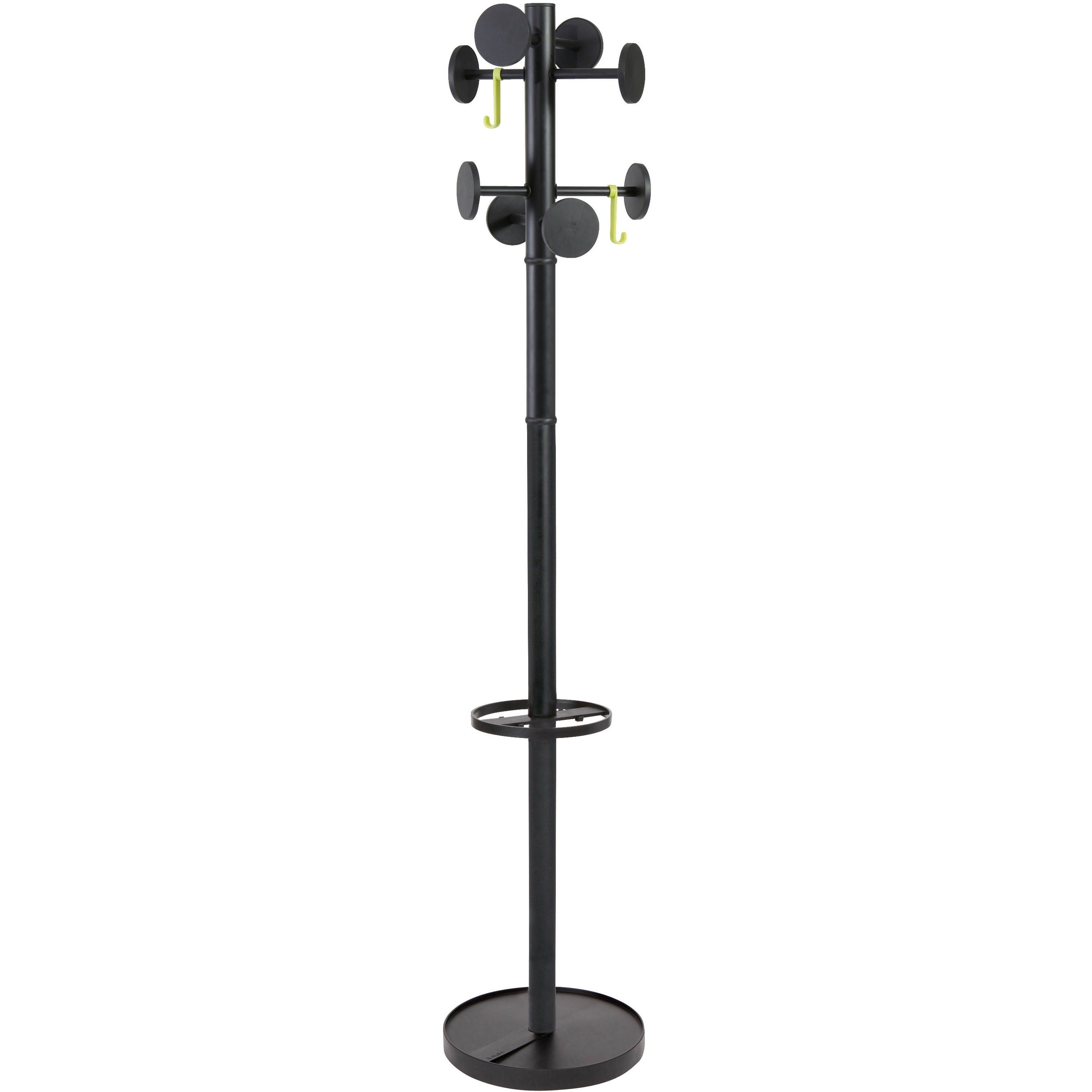 Stan3 Steel Coat Rack, Stand Alone Rack, Eight Knobs, 15w x 15d x 69.3h, Black
