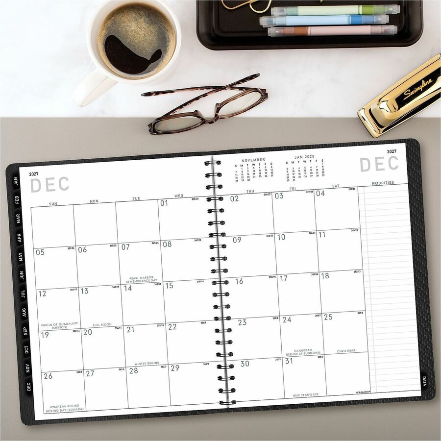 Contemporary Weekly/Monthly Planner, Vertical-Column Format, 11 x 8.25, Graphite Cover, 12-Month (Jan to Dec): 2024
