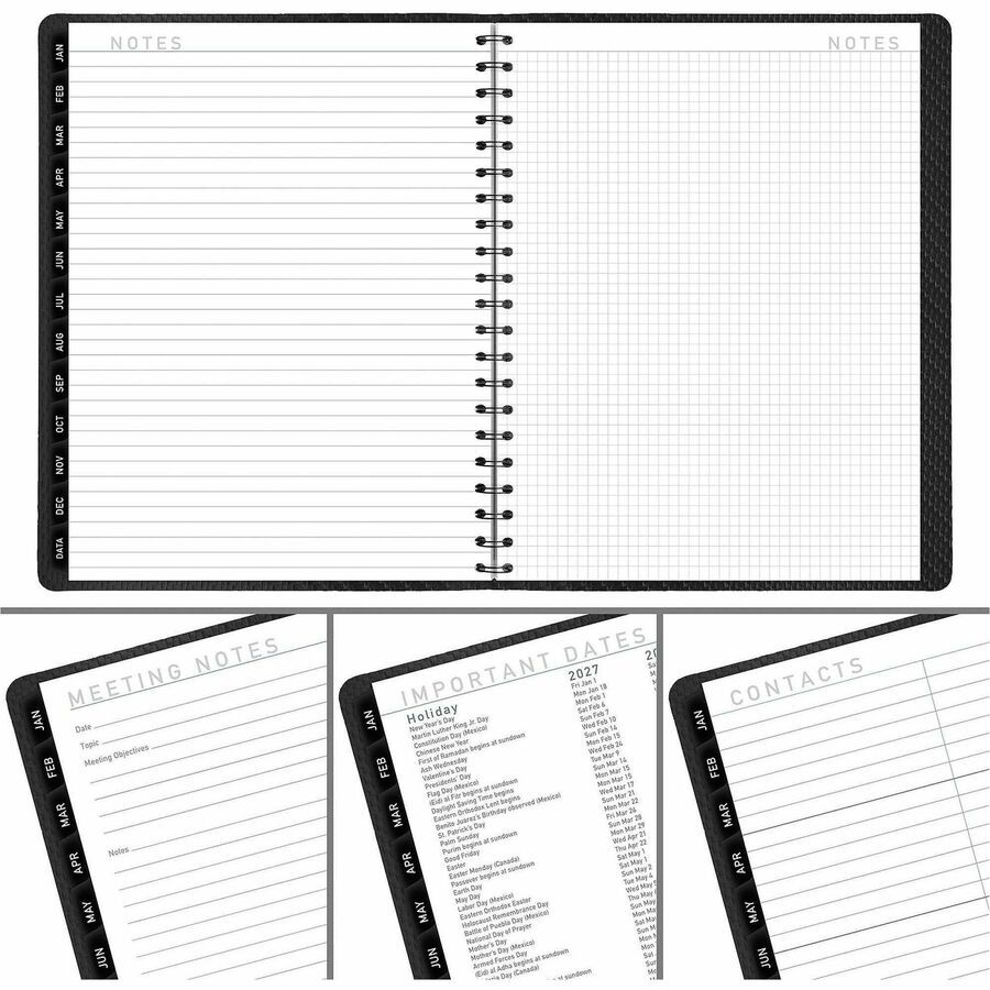 Contemporary Weekly/Monthly Planner, Vertical-Column Format, 11 x 8.25, Graphite Cover, 12-Month (Jan to Dec): 2024