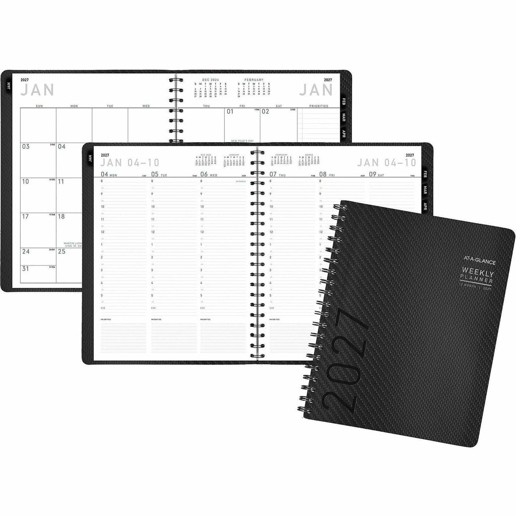 Contemporary Weekly/Monthly Planner, Vertical-Column Format, 11 x 8.25, Graphite Cover, 12-Month (Jan to Dec): 2024
