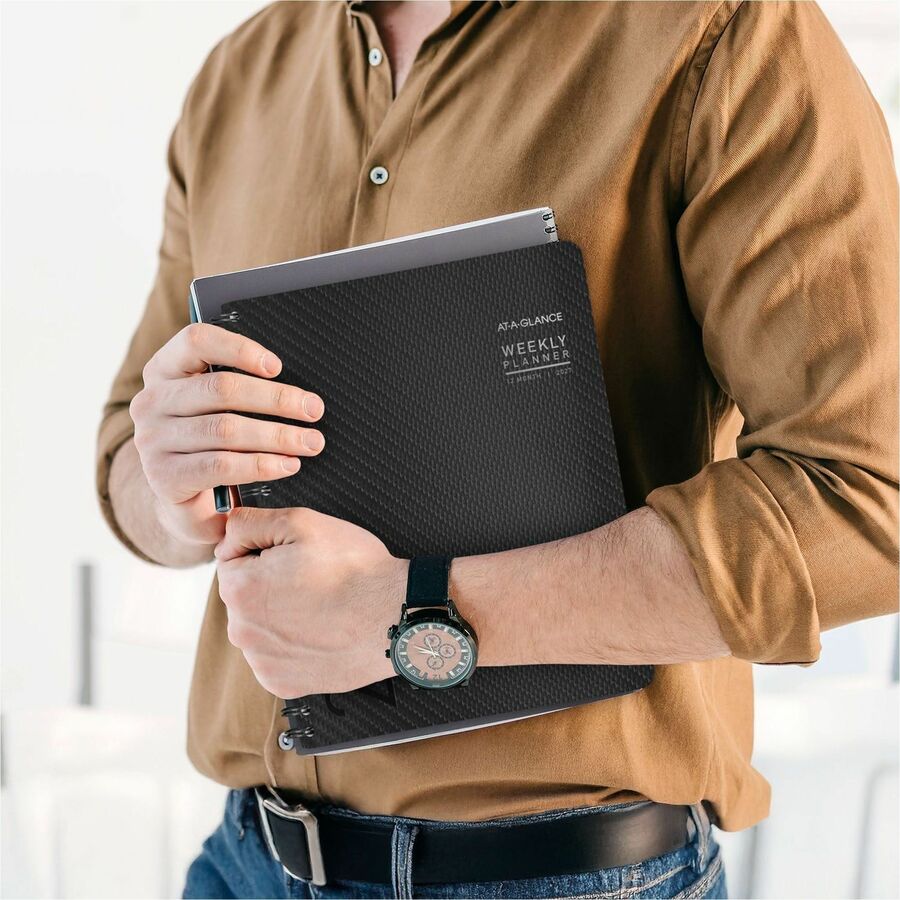 Contemporary Weekly/Monthly Planner, Vertical-Column Format, 11 x 8.25, Graphite Cover, 12-Month (Jan to Dec): 2024