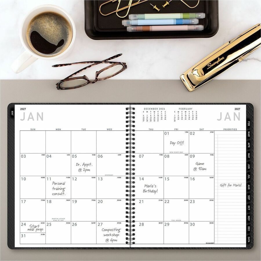Contemporary Monthly Planner, Premium Paper, 11 x 9, Graphite Cover, 12-Month (Jan to Dec): 2024
