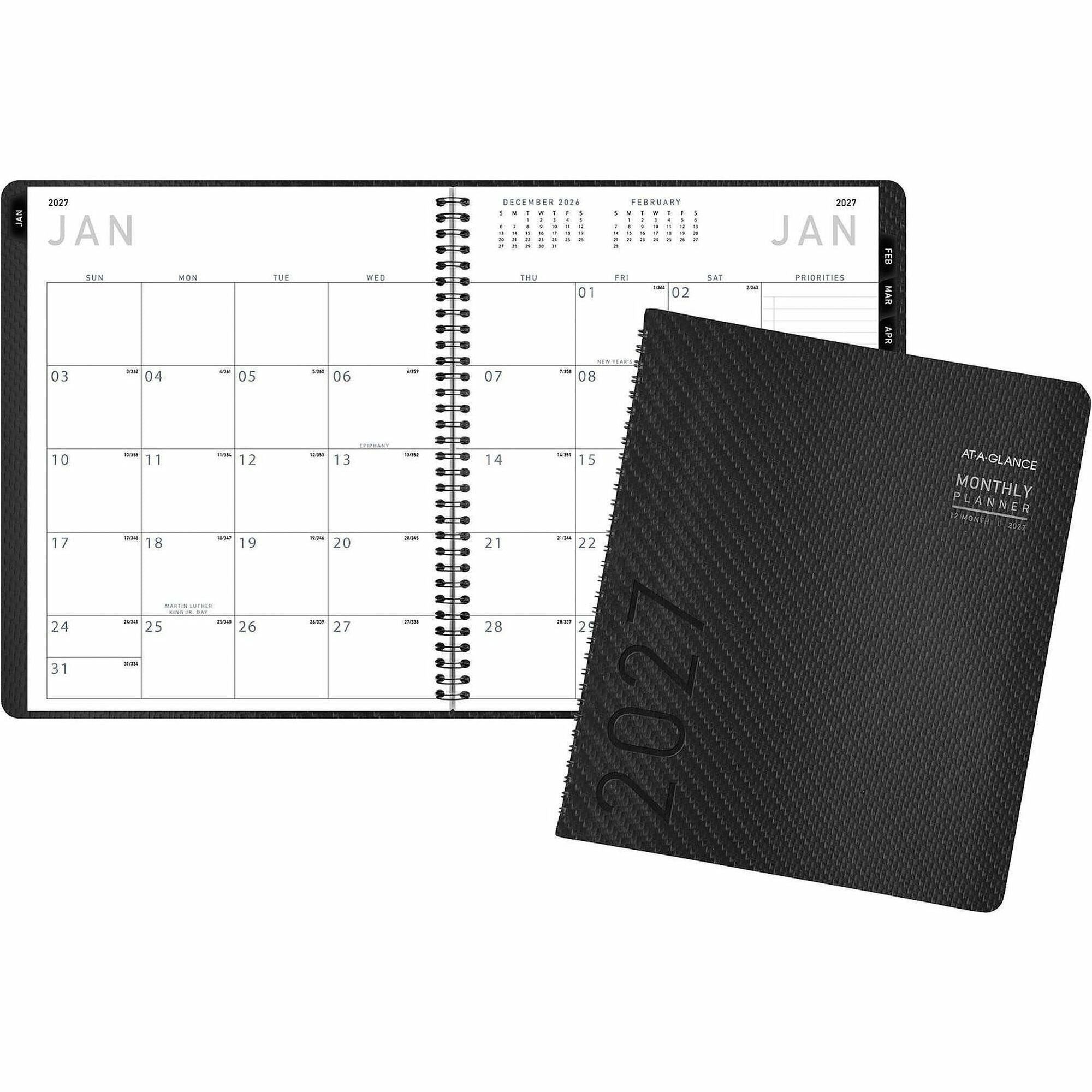 Contemporary Monthly Planner, Premium Paper, 11 x 9, Graphite Cover, 12-Month (Jan to Dec): 2024