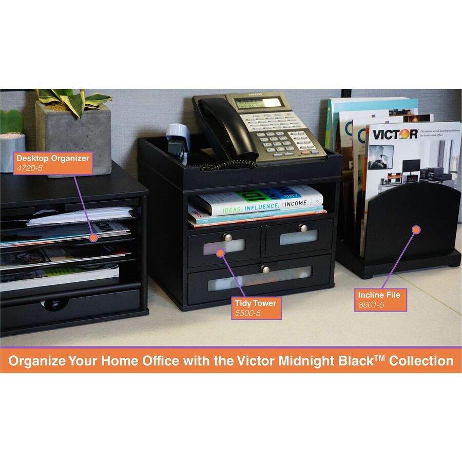 Victor 8601-5 Midnight Black Incline File - Desktop - Black - Wood - 1Each