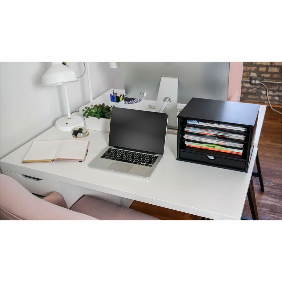 Midnight Black Collection Desktop Organizer, 5 Compartments, MDF, 13.3 x 10.5 x 9.4, Black, Ships in 1-3 Business Days