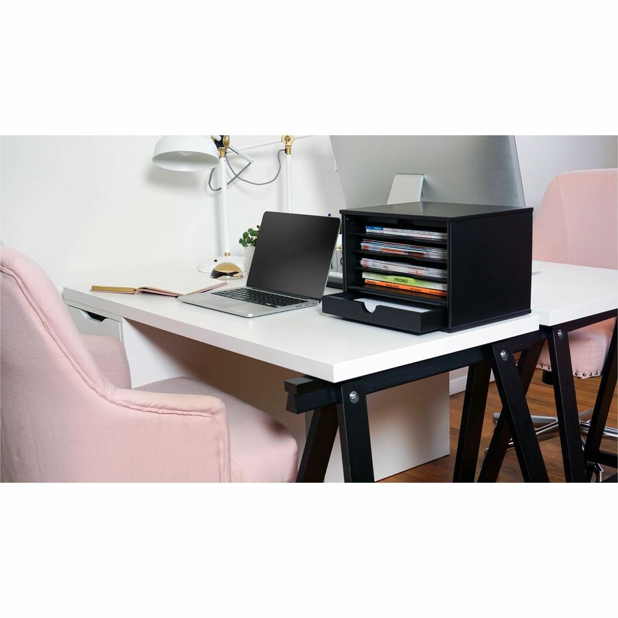 Midnight Black Collection Desktop Organizer, 5 Compartments, MDF, 13.3 x 10.5 x 9.4, Black, Ships in 1-3 Business Days