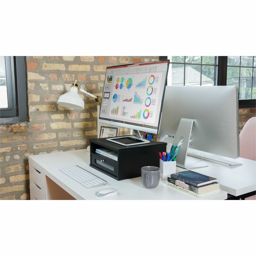Midnight Black Collection Monitor Riser, 13" x 13" x 6.5", Black, Supports 50 lbs