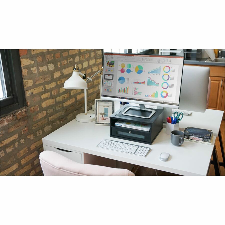 Midnight Black Collection Monitor Riser, 13" x 13" x 6.5", Black, Supports 50 lbs