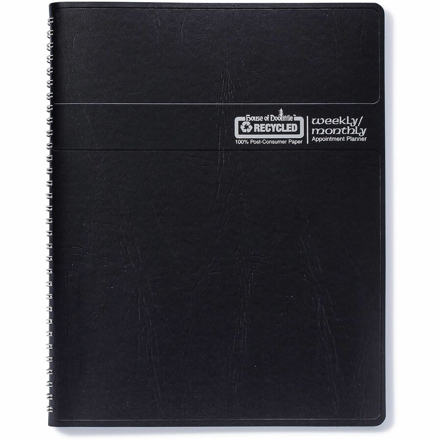 Recycled Wirebound Weekly/Monthly Planner, 11 x 8.5, Black Cover, 12-Month (Jan to Dec): 2024