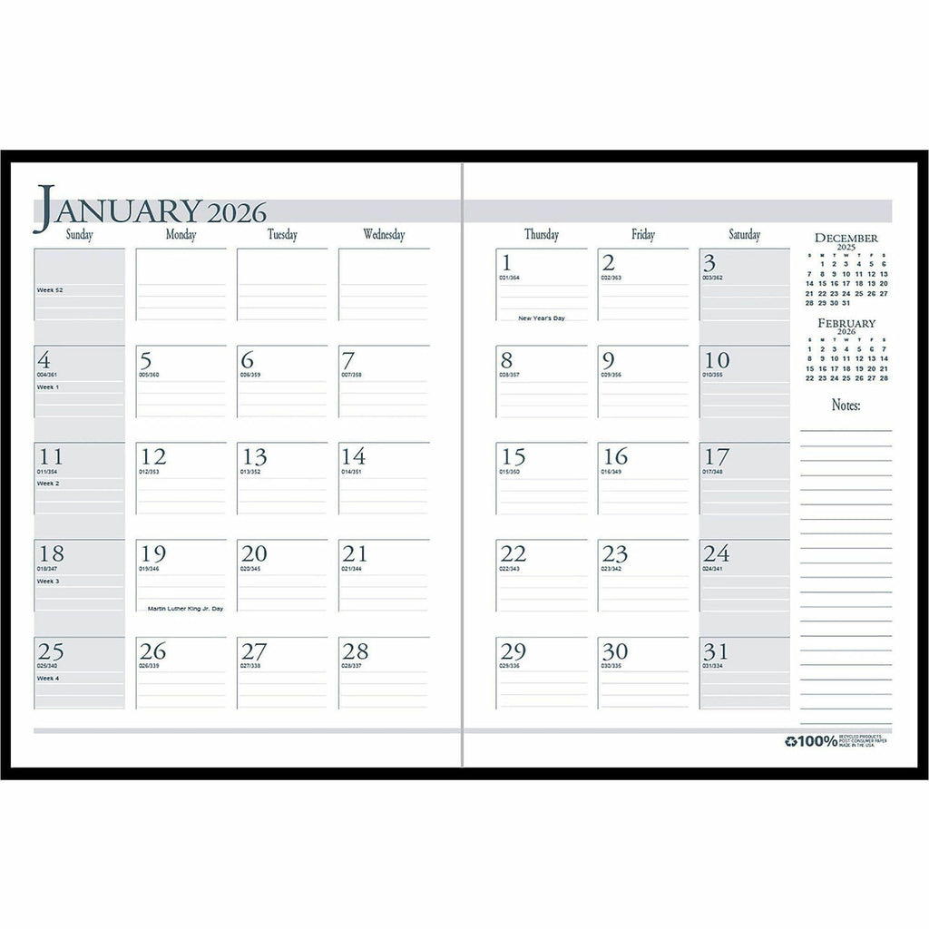 Recycled Ruled 14-Month Planner with Leatherette Cover, 10 x 7, Black Cover, 14-Month (Dec to Jan): 2023 to 2025