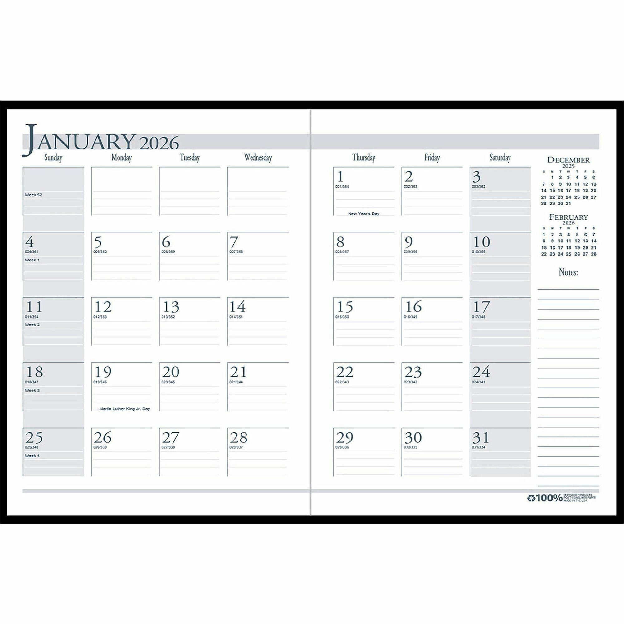 Recycled Ruled 14-Month Planner with Leatherette Cover, 10 x 7, Black Cover, 14-Month (Dec to Jan): 2023 to 2025