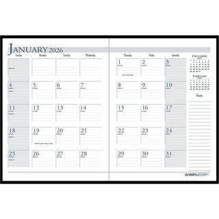 Recycled Ruled 14-Month Planner with Leatherette Cover, 10 x 7, Black Cover, 14-Month (Dec to Jan): 2023 to 2025