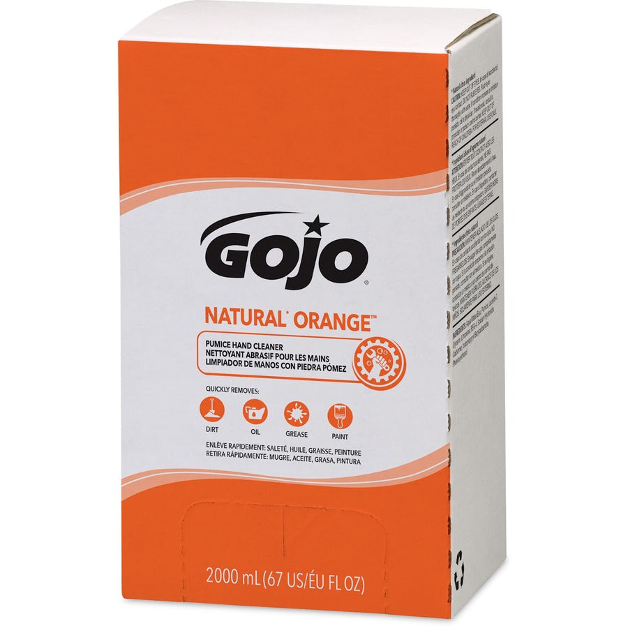 Gojo Natural Orange Pumice Hand Cleaner Refill - Orange Citrus ScentFor - 67.6 fl oz (2 L) - Dirt Remover, Grease Remover, Soilage Remover - Hand - Gray - 4 / Carton