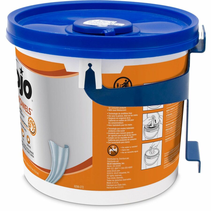 Gojo Fast Towels Hand/Surface Cleaner - 9" x 10" - White - Non-irritating, Pre-moistened, Disposable - For Hand - 225 Per Canister - 1 Each