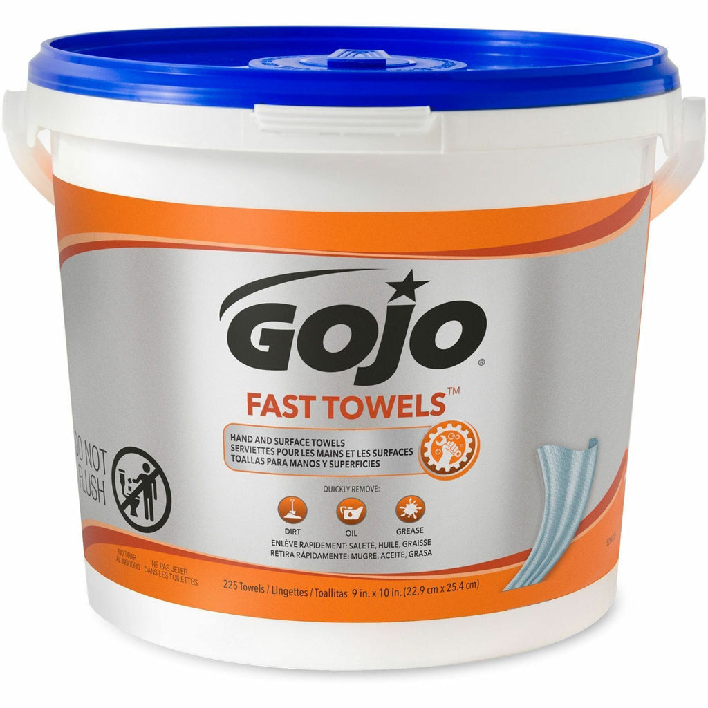Gojo Fast Towels Hand/Surface Cleaner - 9" x 10" - White - Non-irritating, Pre-moistened, Disposable - For Hand - 225 Per Canister - 1 Each