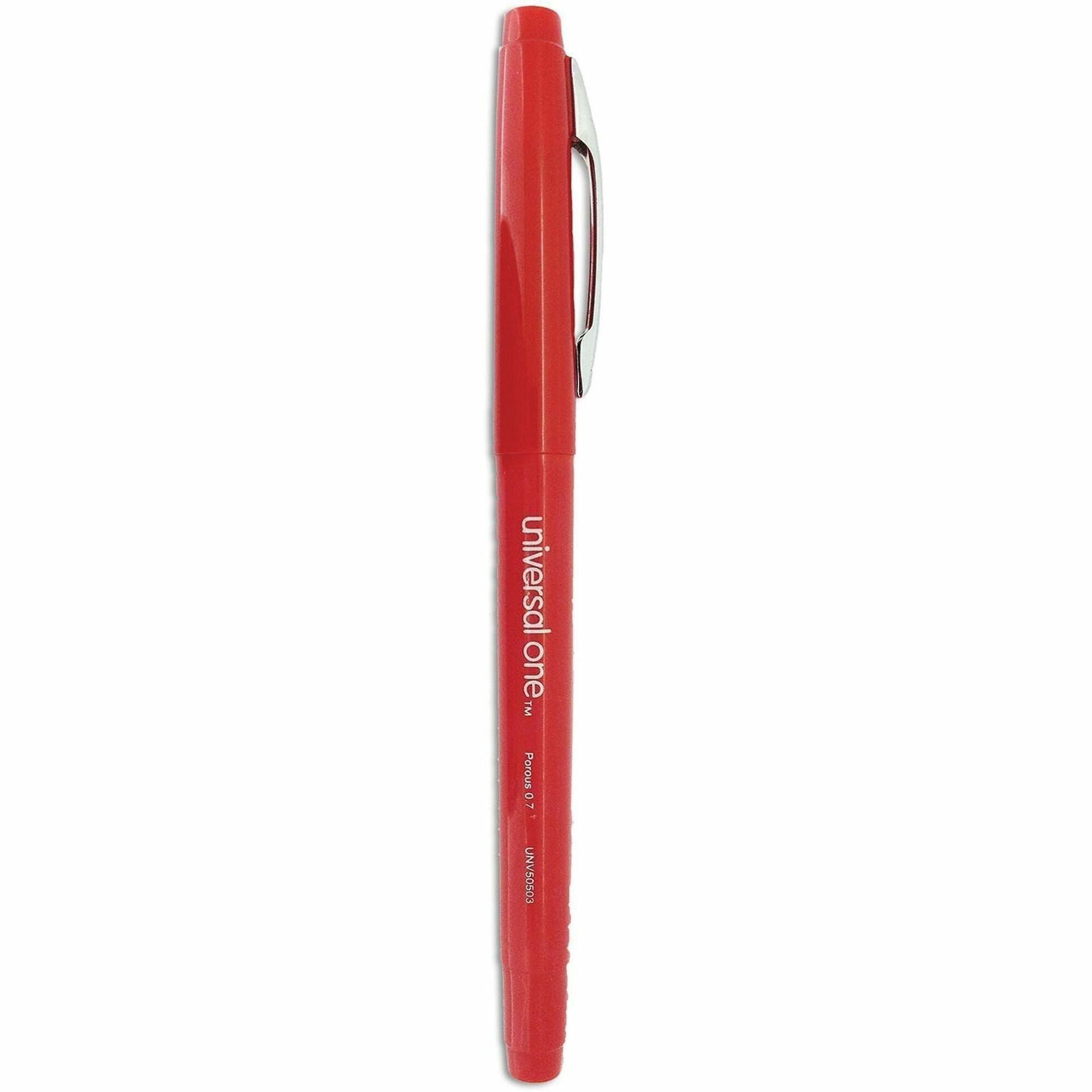 Porous Point Pen, Stick, Medium 0.7 mm, Red Ink, Red Barrel, Dozen