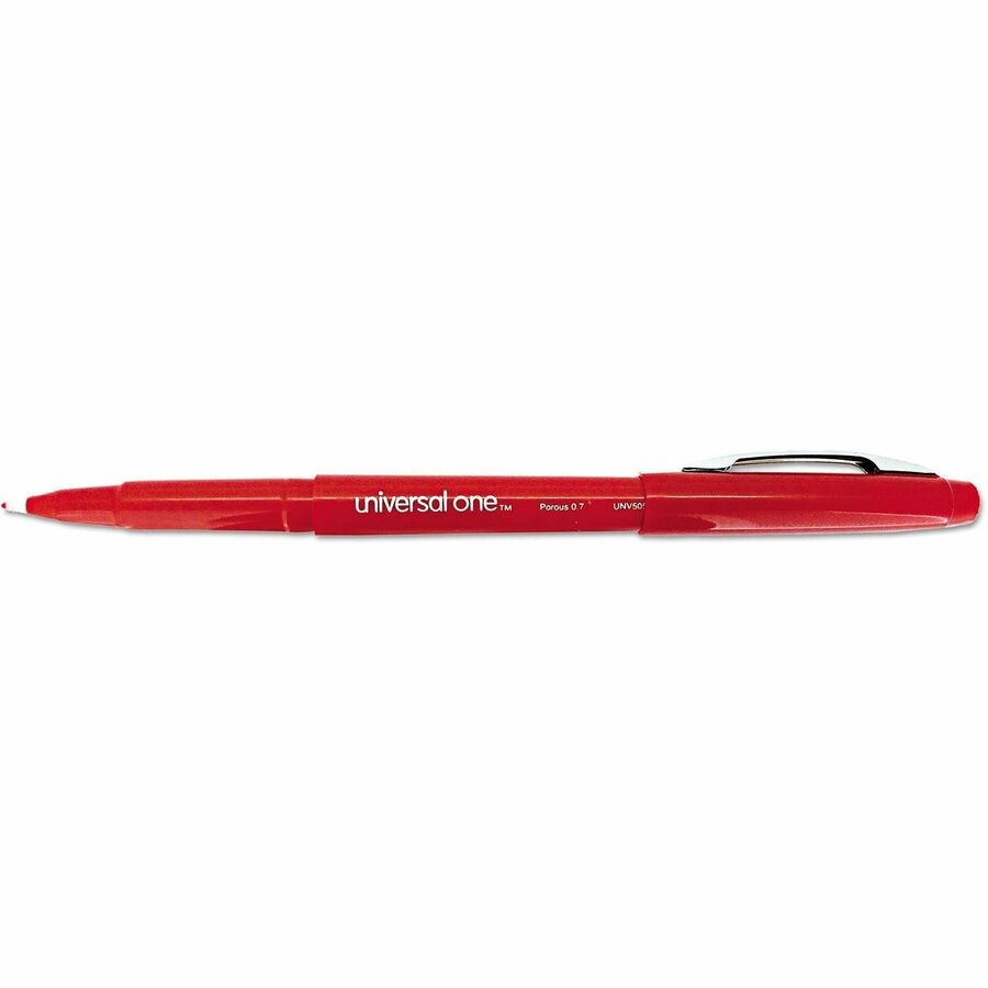 Porous Point Pen, Stick, Medium 0.7 mm, Red Ink, Red Barrel, Dozen
