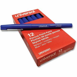 Porous Point Pen, Stick, Medium 0.7 mm, Blue Ink, Blue Barrel, Dozen