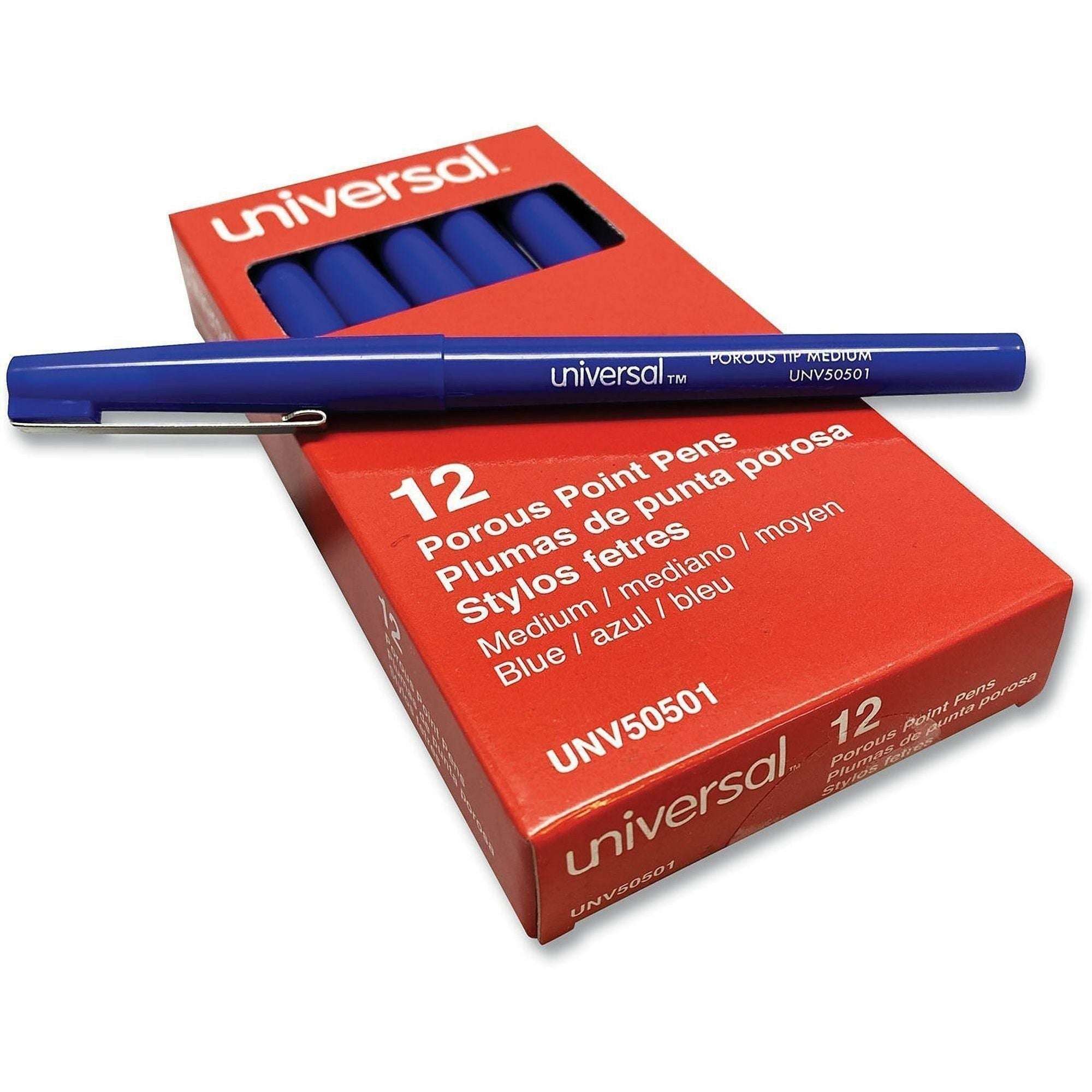 Porous Point Pen, Stick, Medium 0.7 mm, Blue Ink, Blue Barrel, Dozen