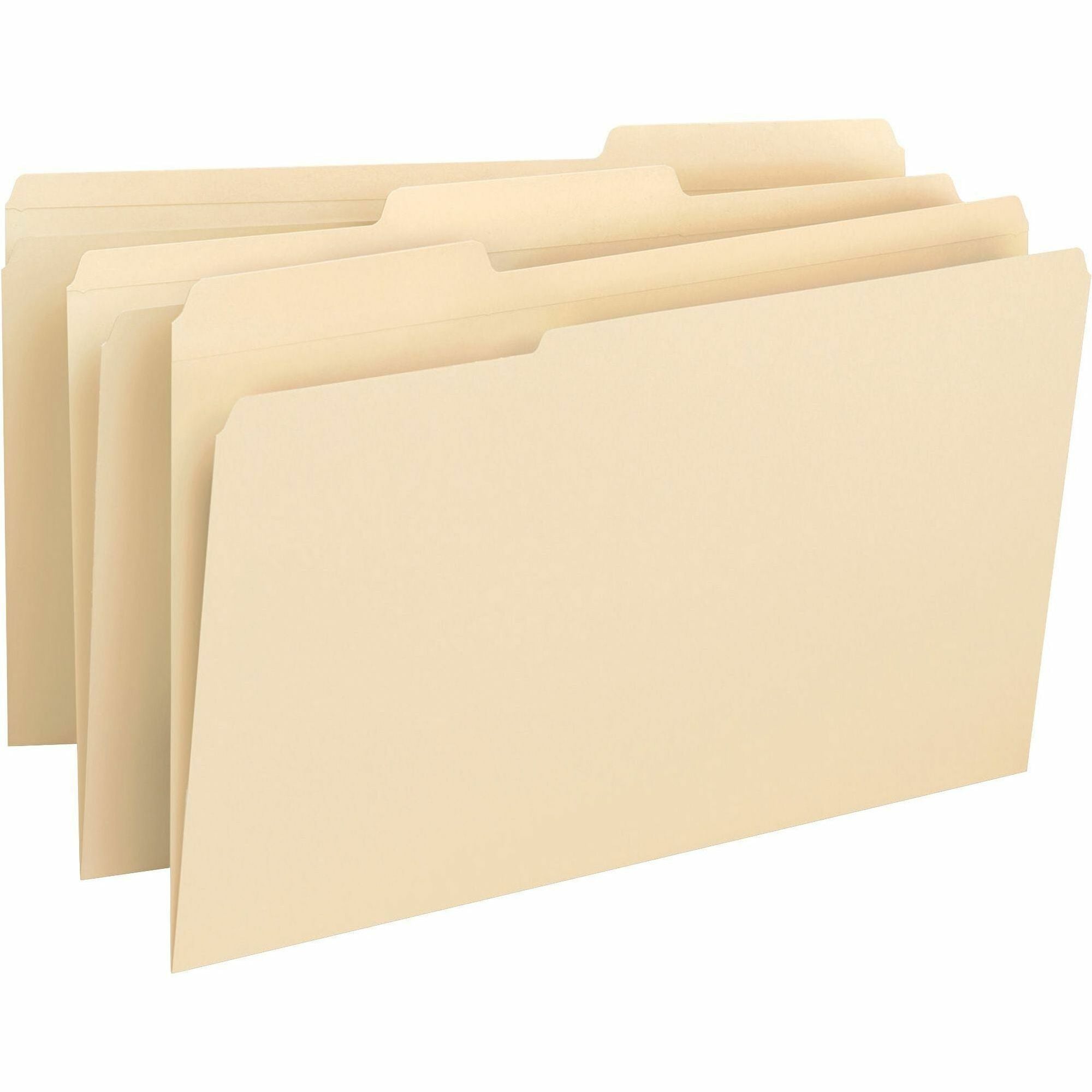 Business Source 1/3 Tab Cut Legal Recycled Top Tab File Folder - 8 1/2" x 14" - 3/4" Expansion - Top Tab Location - Assorted Position Tab Position - Manila - 10% Recycled - 50 / Box