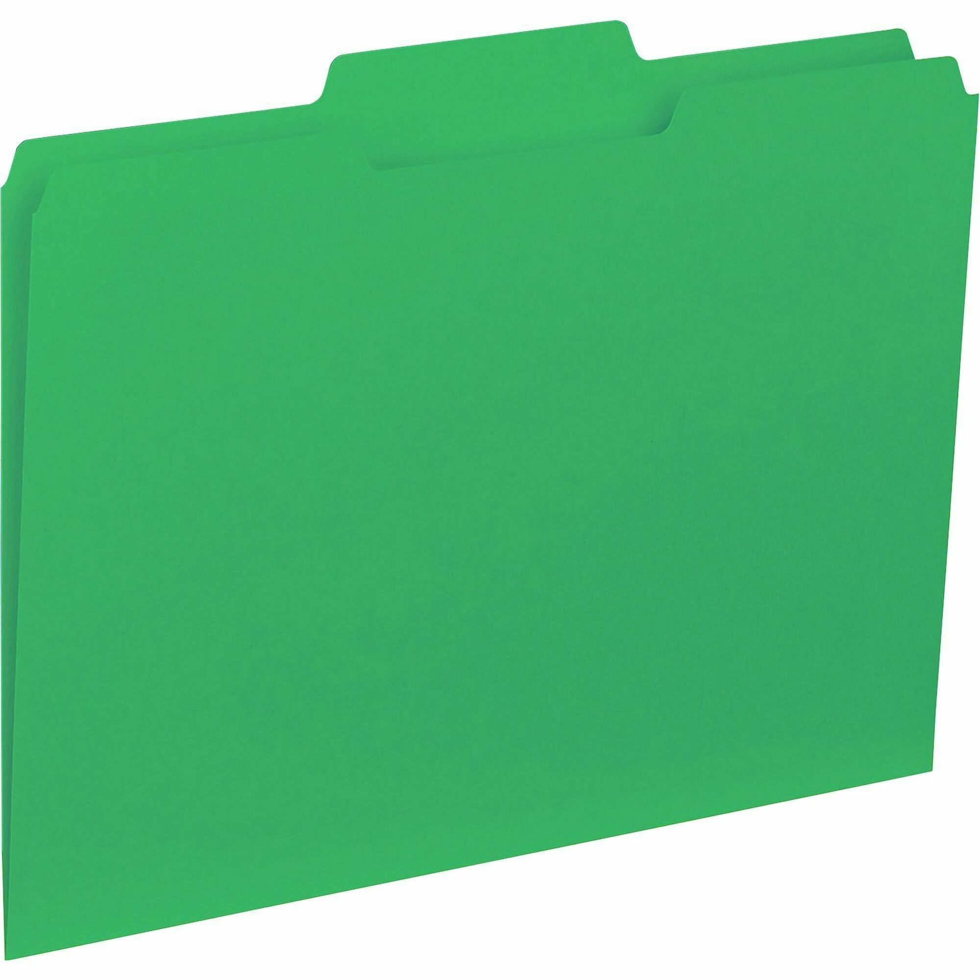 Business Source 1/3 Tab Cut Letter Recycled Top Tab File Folder - 8 1/2" x 11" - Top Tab Location - Assorted Position Tab Position - Green - 10% Recycled - 100 / Box - 