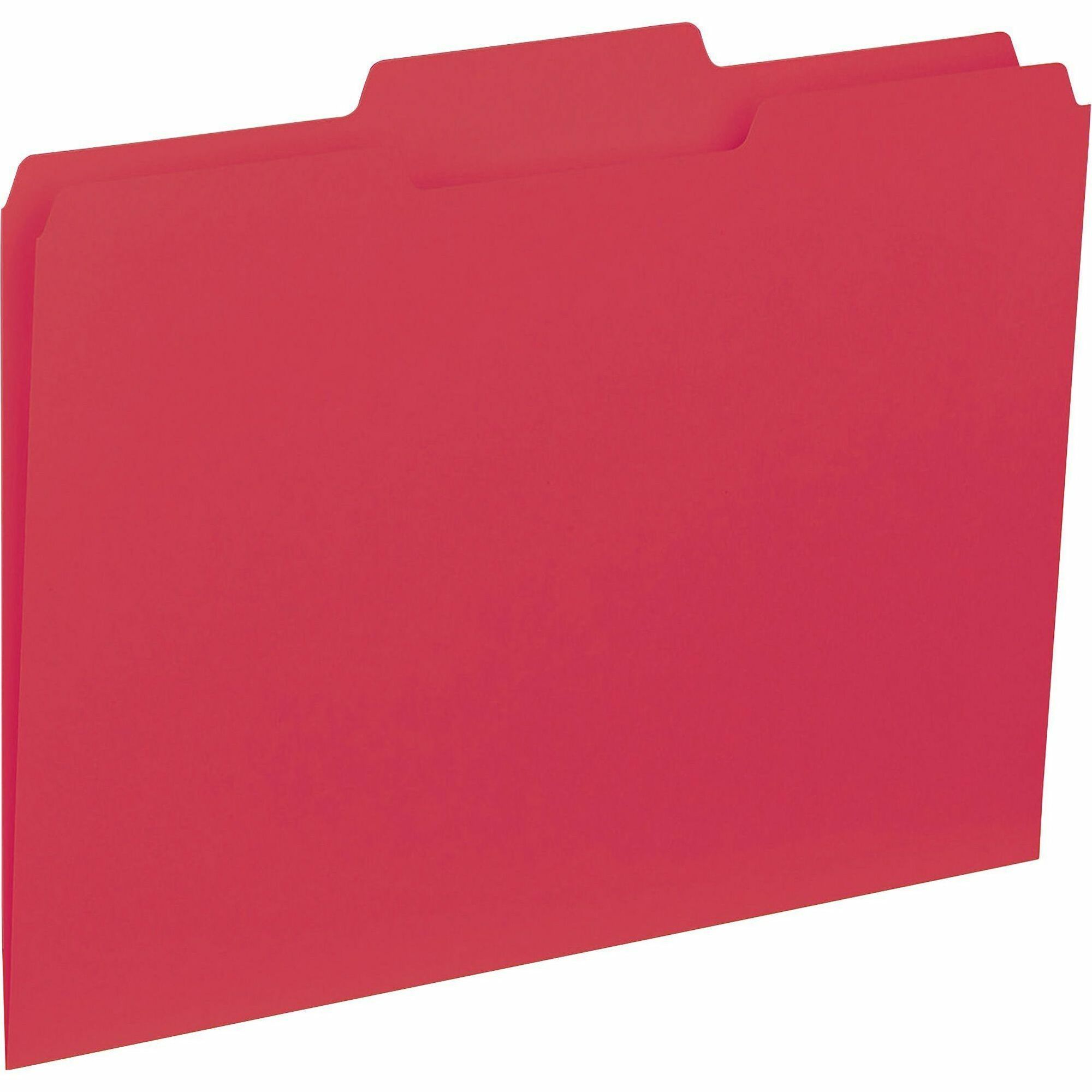 Business Source 1/3 Tab Cut Letter Recycled Top Tab File Folder - 8 1/2" x 11" - Top Tab Location - Assorted Position Tab Position - Red - 10% Recycled - 100 / Box