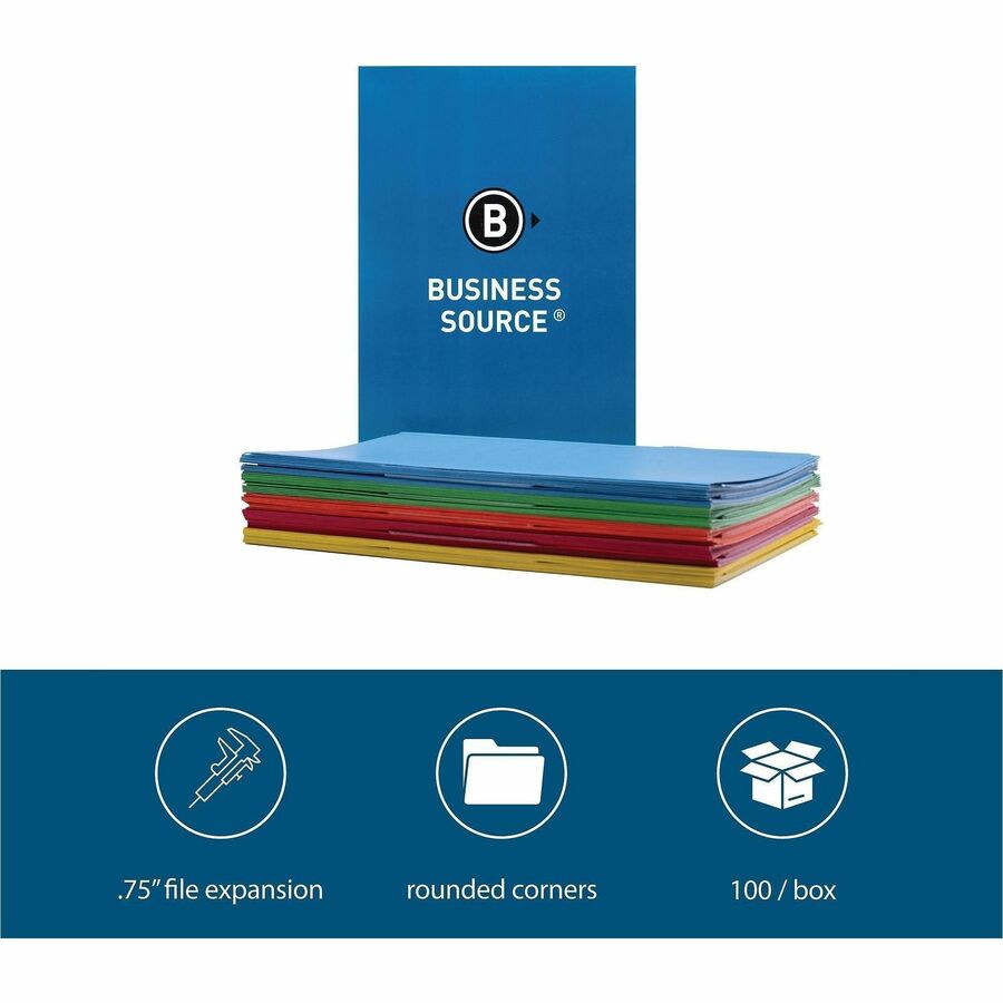Business Source 1/3 Tab Cut Legal Recycled Top Tab File Folder - 8 1/2" x 14" - 3/4" Expansion - Top Tab Location - Assorted Position Tab Position - Assorted - 10% Recycled - 100 / Box