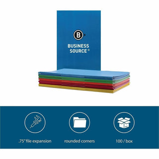Business Source 1/3 Tab Cut Legal Recycled Top Tab File Folder - 8 1/2" x 14" - 3/4" Expansion - Top Tab Location - Assorted Position Tab Position - Assorted - 10% Recycled - 100 / Box