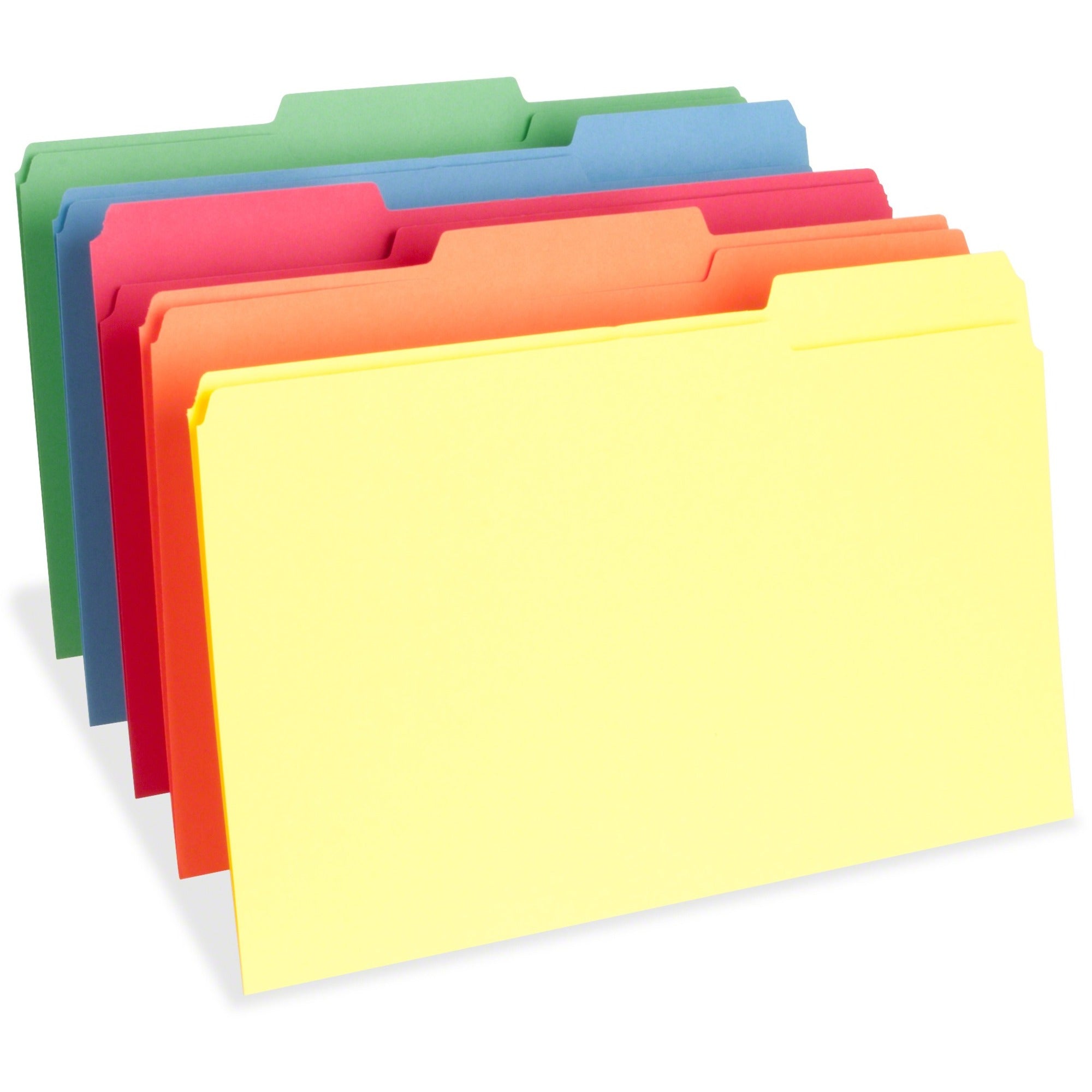 Business Source 1/3 Tab Cut Legal Recycled Top Tab File Folder - 8 1/2" x 14" - 3/4" Expansion - Top Tab Location - Assorted Position Tab Position - Assorted - 10% Recycled - 100 / Box - 