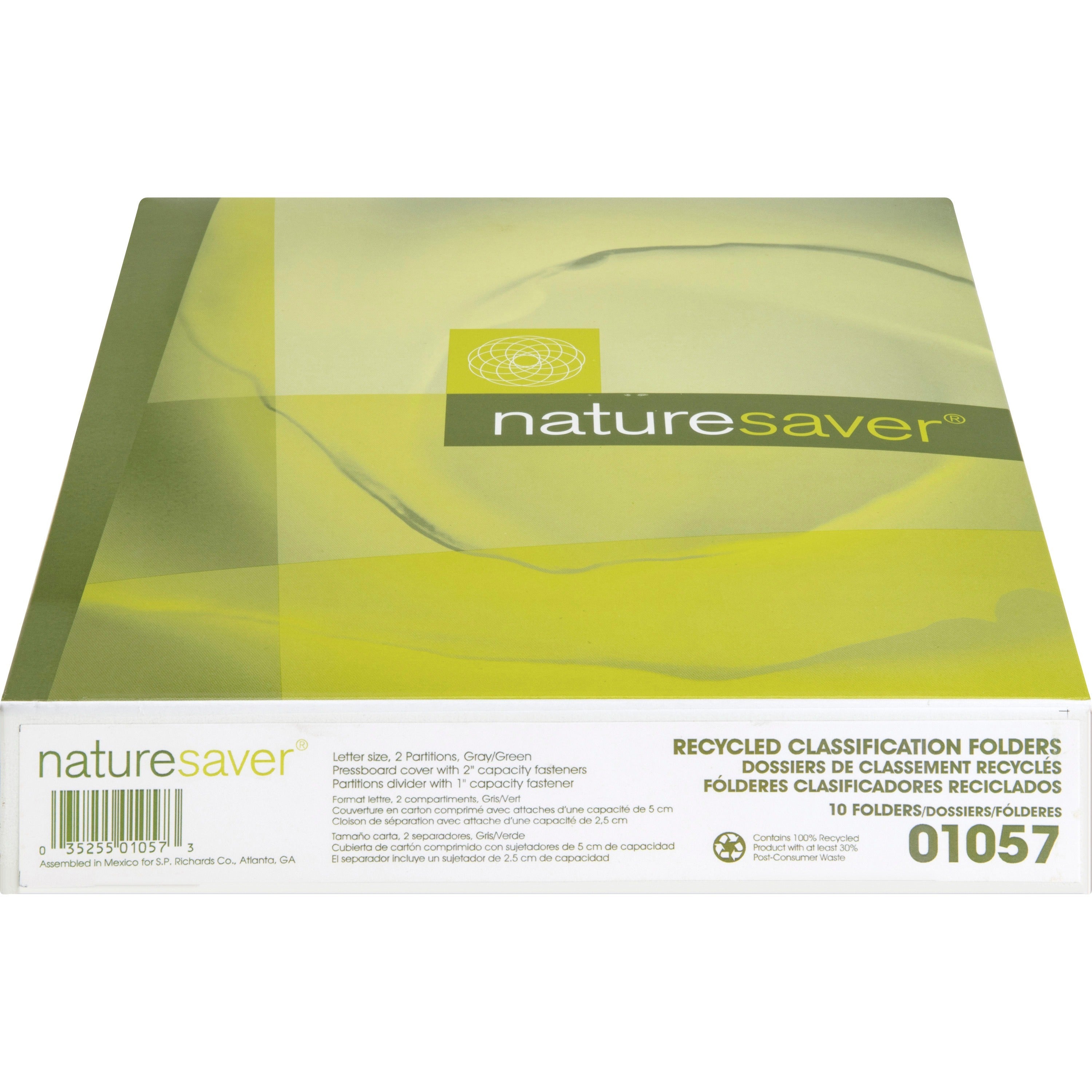 Nature Saver 2/5 Tab Cut Letter Recycled Classification Folder - 