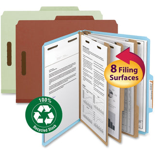 Nature Saver Letter Recycled Classification Folder - 8 1/2" x 11" - End Tab Location - 2 Divider(s) - Fiberboard - Blue - 100% Recycled - 10 / Box