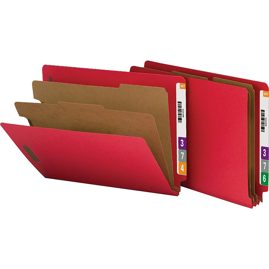 Nature Saver Letter Recycled Classification Folder - 8 1/2" x 11" - End Tab Location - 2 Divider(s) - Fiberboard - Bright Red - 100% Recycled - 10 / Box - 