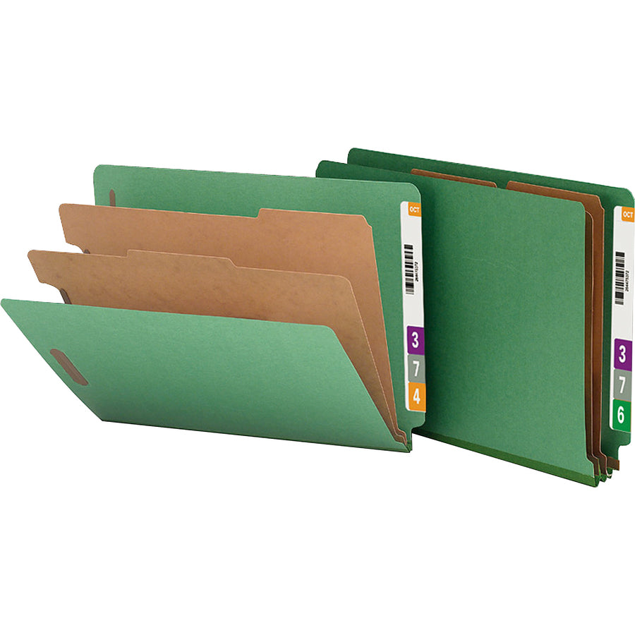 Nature Saver Letter Recycled Classification Folder - 8 1/2" x 11" - End Tab Location - 2 Divider(s) - Fiberboard - Green - 100% Recycled - 10 / Box - 